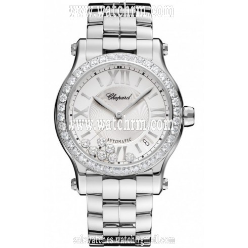 Chopard Happy Sport Medium Silver Dial Diamond Automatic Ladies Watch 278559-3004