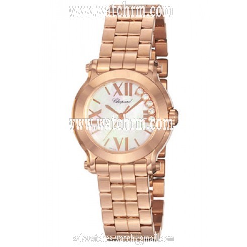 Chopard Happy Sport Mother Of Pearl Dial 18kt Rose Gold Floating Diamond Ladies Watch 274189-5003
