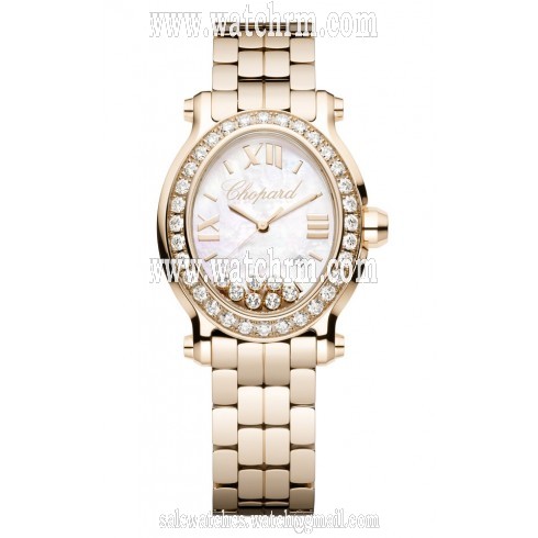 Chopard Happy Sport Mother of Pearl Diamond Dial Rose Gold Ladies Watch 275350-5004