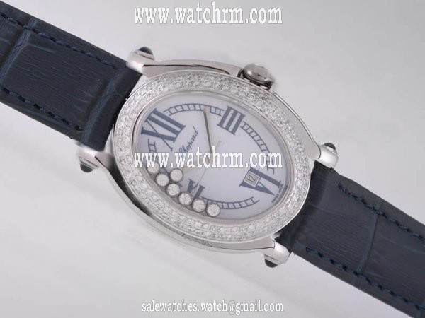 Chopard Happy Sport Oval 277465-1006 White Dial Diamond Bezel Stainless Steel Case Watch