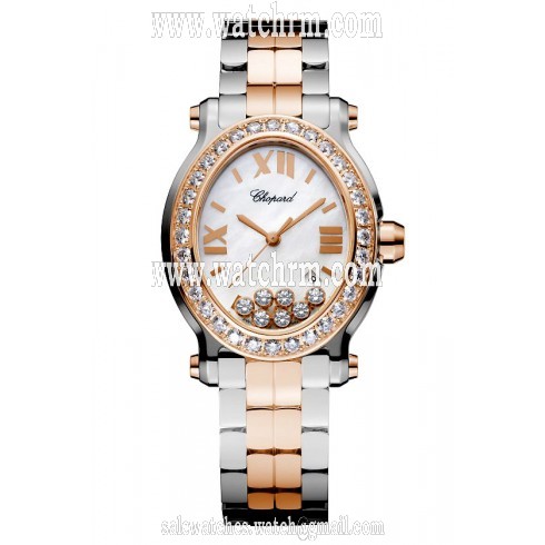 Chopard Happy Sport Oval Diamond 18 kt Rose Gold and Stainless Steel Ladies Watch 278546-6004