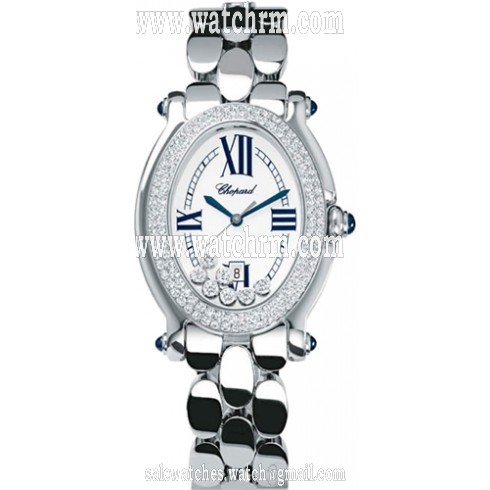 Chopard Happy Sport Oval White Dial 18kt White Gold Diamond Ladies Watch 278419-2001