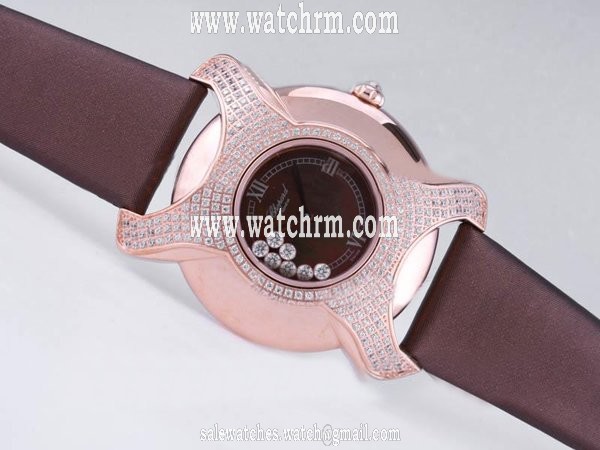 Chopard Happy Sport Round 277473-5001 Diamond Bezel Brown Cow Leather Strap Brown Dial Watch