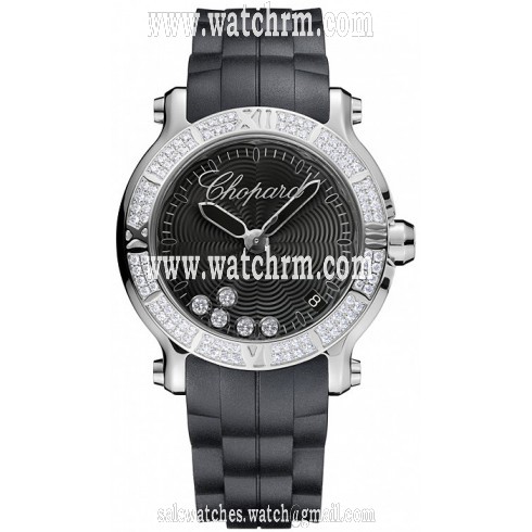 Chopard Happy Sport Round Black Dial Diamond Ladies Watch 278551-3004
