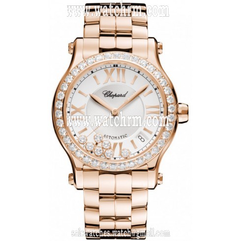Chopard Happy Sport Silver Guilloche Dial 18 Carat Rose Gold Ladies Watch 274808-5004