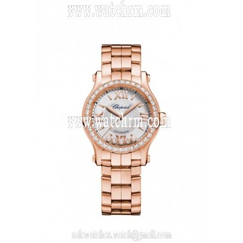 Chopard Happy Sport Silver Tone Dial 18 Carat Rose Gold Ladies Watch 274893-5004