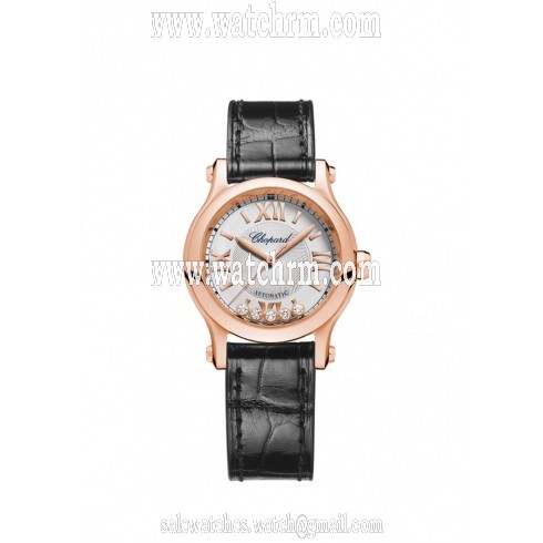 Chopard Happy Sport Silver Tone Dial Black Leather Strap Ladies Watch 274893-5001