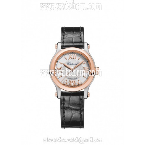 Chopard Happy Sport Silver-Tone Dial Black Leather Strap Ladies Watch 278573-6001
