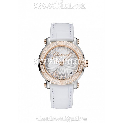 Chopard Happy Sport Silver-Toned Guilloche Diamond Dial Ladies Watch 278551-6003