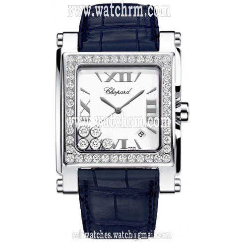 Chopard Happy Sport Square Mother of Pearl Dial Blue Leather Ladies Watch 28/8448-2001