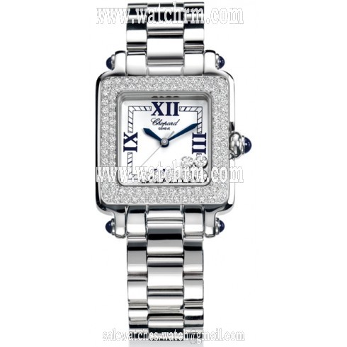Chopard Happy Sport Square White Dial Stainless Steel Ladies Watch 278358-23