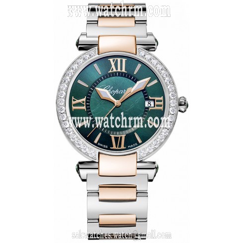 Chopard Imperiale Green Dial Diamond Two Tone Ladies Watch 388532-6009