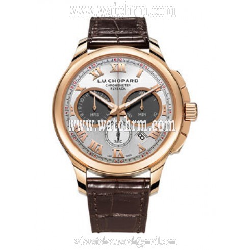 Chopard L.U.C. Chrono One Silver Dial 18 kt Rose Gold Brown Leather Men's Watch 161928-5001