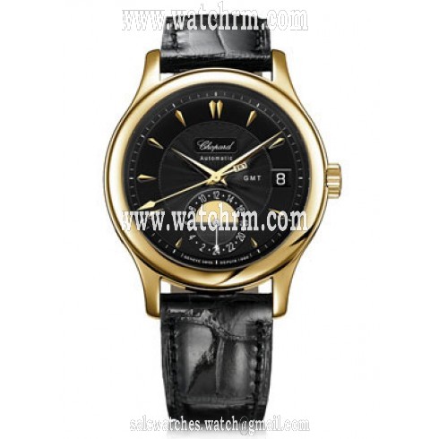 Chopard L.U.C Classic GMT Black Dial Black Leather Men's Watch 161867-0001