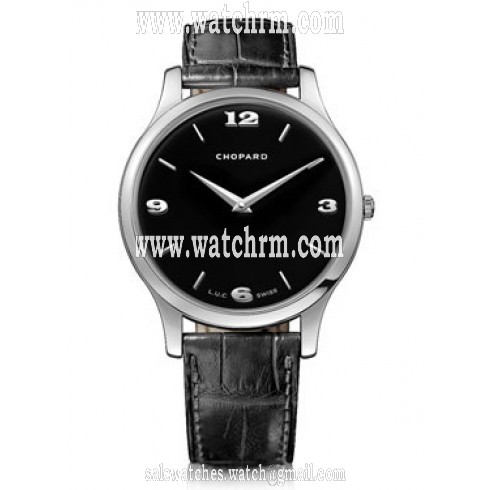 Chopard L.U.C Classic XP Black Dial White Gold Leather Men's Watch 161902-1001