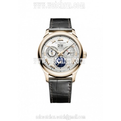 Chopard L.U.C Lunar One Sunray Satin-Brushed Silver Dial 18 Carat Rose Gold Men's Watch 161927-5001