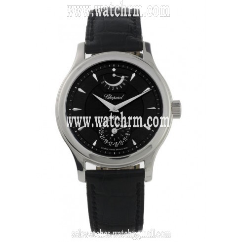 Chopard LUC Quattro Black Dial 18kt White Gold Black Leather Men's Watch 161863-1001