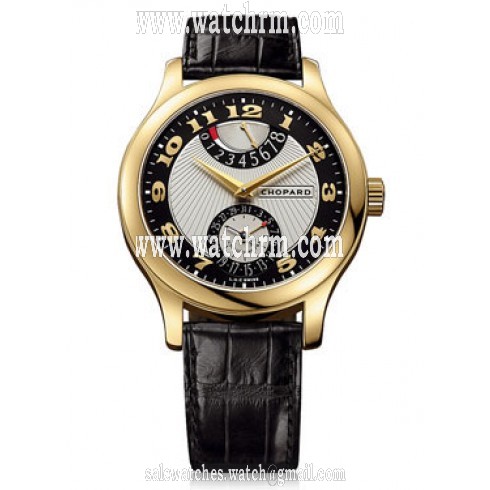 Chopard L.U.C Quattro Mark II Silver and Black Dial Yellow Gold Black Leather Men's Watch 161903-0001