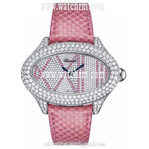 Chopard Montres Dame Cat Eye Diamond Dial Pink Lizard Skin Ladies Quartz Watch 137146-1004