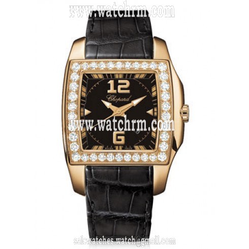Chopard Two O Ten Black Dial Diamond Black Leather Ladies Watch 137468-5001
