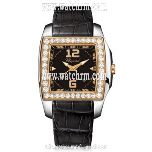 Chopard Two O Ten Black Dial Diamond Black Leather Ladies Watch 138473-9001