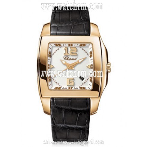 Chopard Two O Ten White Dial 18k Rose Gold Black Leather Ladies Watch 127468-5001