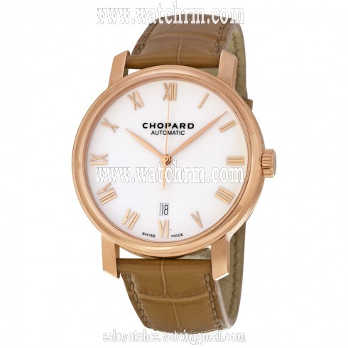 Chopard White Dial 18kt Rose Gold Brown Leather Men's Watch 161278-5005