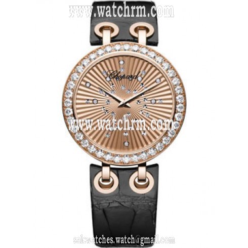 Chopard Xtravaganza Diamond 18k Rose Gold Black Leather Ladies Watch 134236-5001