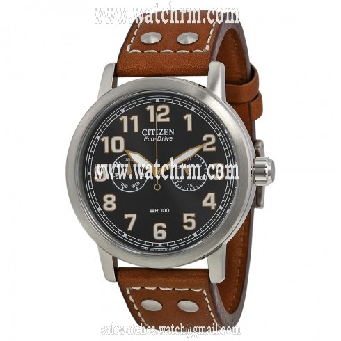 Citizen Avion Multi-Function Eco Drive Black Dial Brown Leather Men's Watch AO9030-05E