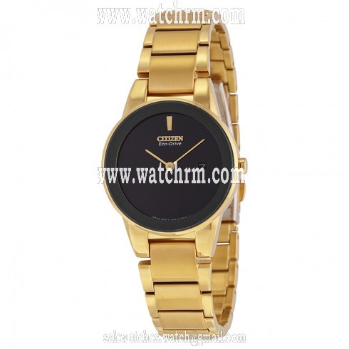 Citizen Axiom Eco-drive Black Dial Gold Stainless Steel Quartz Ladies Watch GA1052-55E