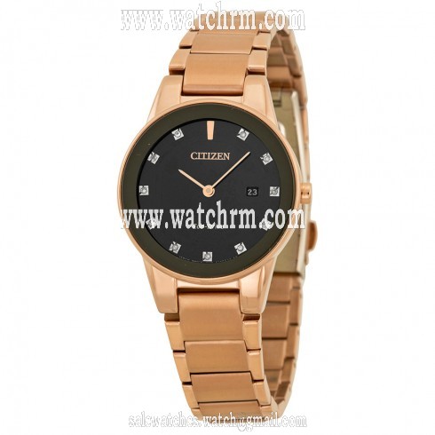 Citizen Axiom Eco-Drive Black Diamond Dial Rose Gold-tone Ladies Watch GA1058-59Q