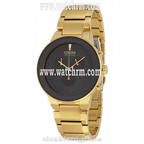 Citizen Axiom Eco Drive Chronograph Black Dial Gold-tone Men's Watch AT2242-55E