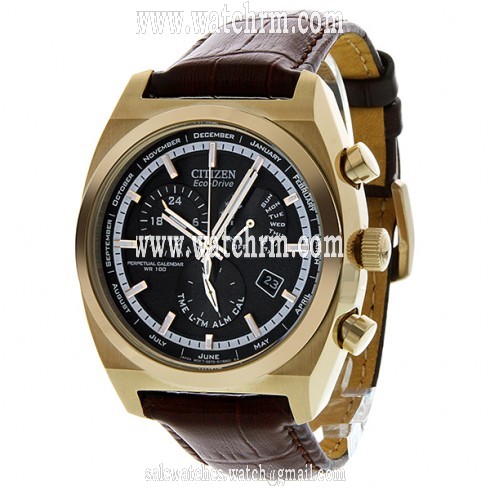 Citizen Calibre 8700 Eco-Drive Black Dial Rose Gold-Tone Steel Brown Leather Strap Men's Watch BL8123-03E