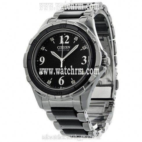 Citizen Ceramic Eco-Drive Diamond Black Dial Steel Black Ceramic Bracelet Ladies Watch EM0031-56E