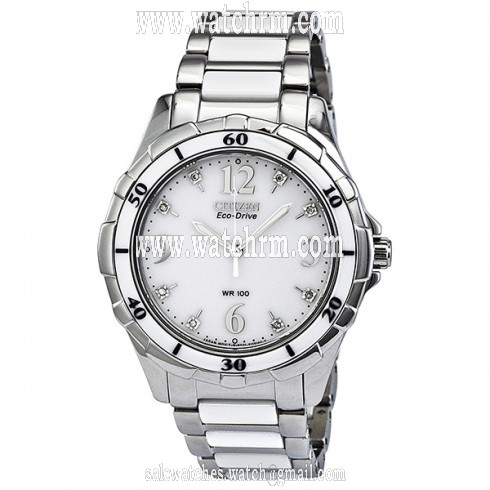Citizen Ceramic Eco-Drive Diamond White Dial Ladies Watch EM0030-59A