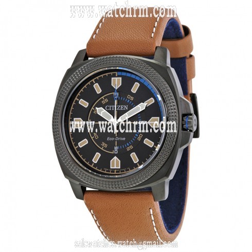 Citizen CTO Eco-Drive Black Dial Khaki Leather Strap Men's Watch BJ6475-00E