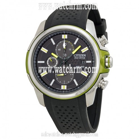 Citizen Eco Drive Black Dial Chronograph Black Rubber Men's Watch CA0427-08E