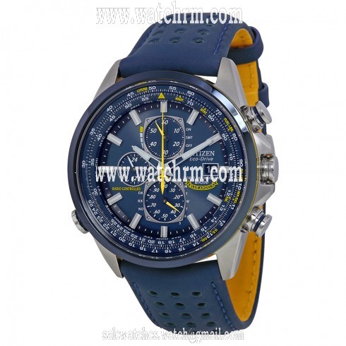 Citizen Eco Drive Blue Angels World Chronograph Blue Leather Men's Watch AT8020-03L