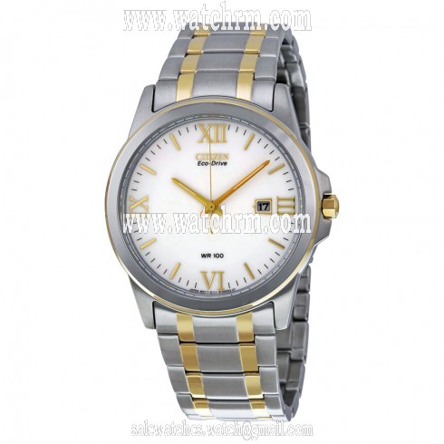 Citizen Eco Drive Silver Dial Two Tone Stainless Steel Men's Watch BM7264-51A