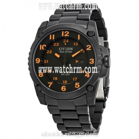 Citizen Eco Drive STX43 Black Orange Dial Titanium Men's Watch BJ8075-58F