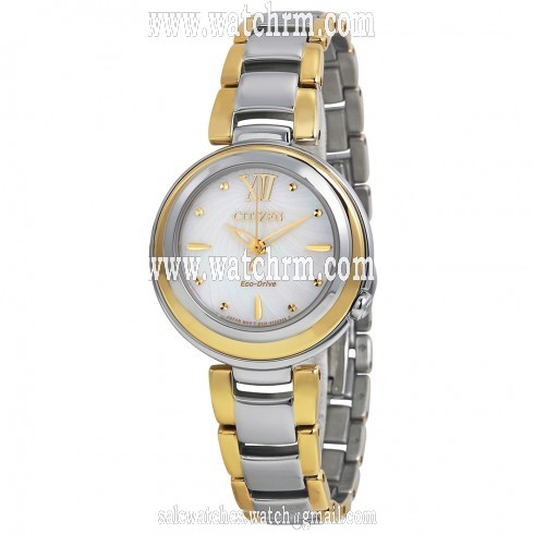 Citizen Eco Drive Sunrise Mother of Pearl Dial Two-tone Ladies Watch EM0337-56D