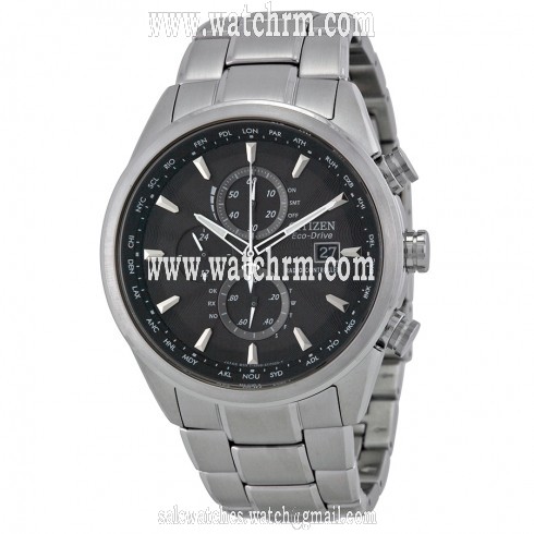 Citizen Eco-Drive World Chronograph A-T Black Dial Stainless Steel Men's Watch AT8010-58E