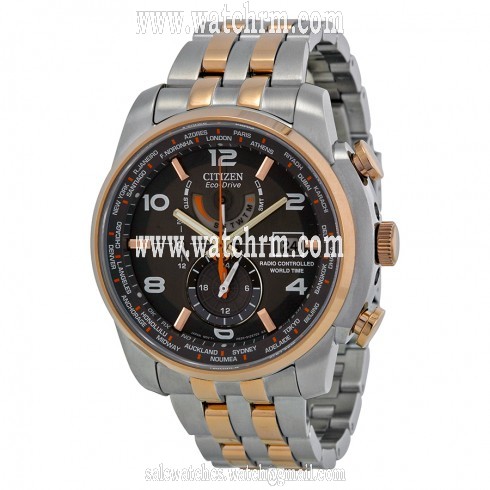 Citizen Eco Drive World Time Grey Dial Two-tone Men's Watch AT9016-56H