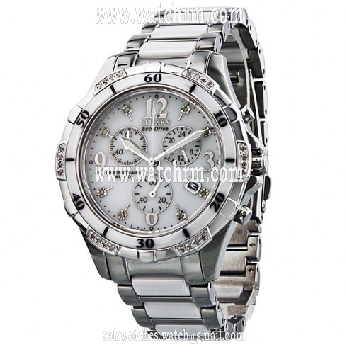 Citizen Eco-Drive Chronograph Diamond White Dial Stainless Steel and Ceramic Ladies Watch FB1230-50A