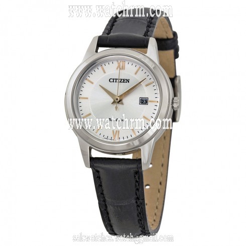 Citizen Ladies Straps Eco-Drive Silver Dial Black Leather Quartz Ladies Watch FE1086-04A