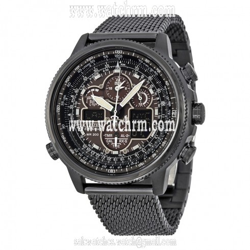 Citizen Navihawk A-T Eco-Drive Black Dial Black Stainless Steel Chrono Men's Watch JY8037-50E