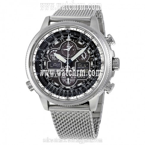 Citizen Navihawk UTC Eco-Drive Chronograph Black Dial Stainless Steel Mesh Men's Watch JY8030-83E