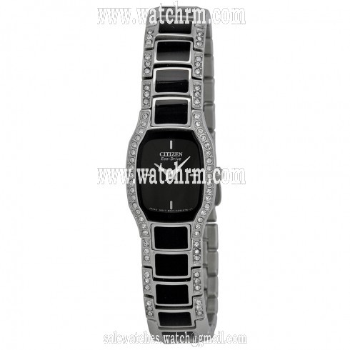 Citizen Normandie Black Dial Stainless Steel Crystal Ladies Watch EW9780-57E