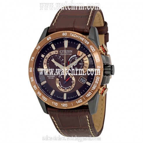 Citizen Perpetual Chrono A-T Dark Brown Dial Brown Leather Men's Watch AT4006-06X