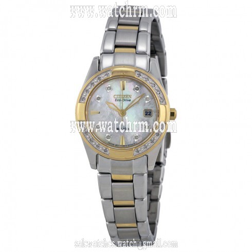 Citizen Regent Eco-Drive Diamond Mother of Pearl Dial Two-Tone Stainless Steel Ladies Watch EW1824-57D